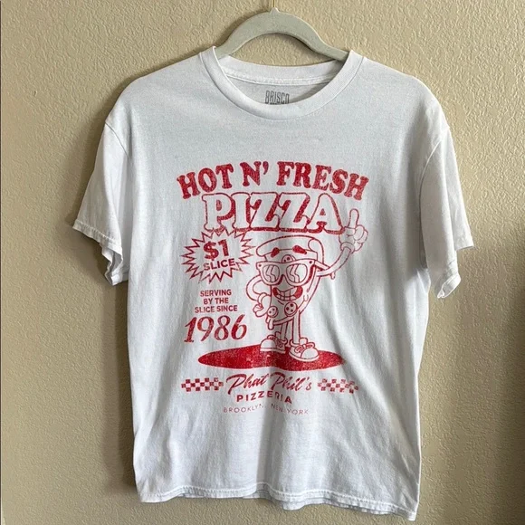 White Graphic T-Shirt with Red Pizza - Picture 1 of 5